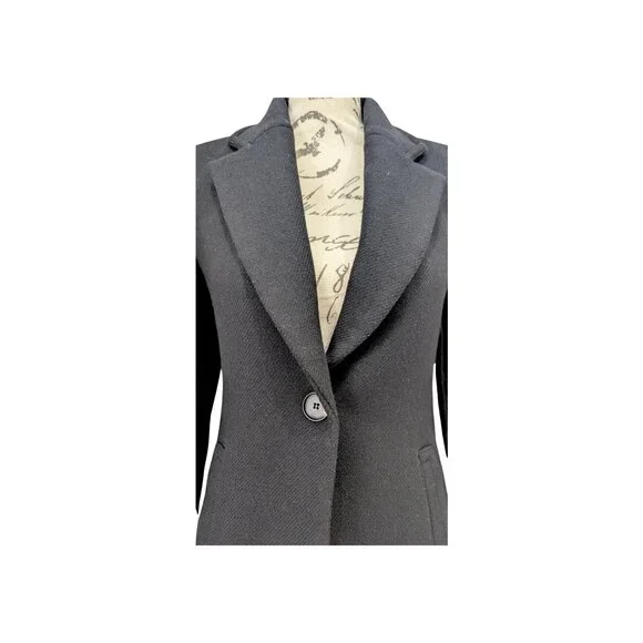 Zara Wool Blend Black Coat XS Tailored Longline Minimal Classic Jacket - Picture 5 of 7